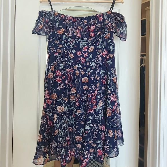 Lulu's My Favorite Navy Blue Floral Print Off--the-Shoulder Dress - Picture 6 of 8